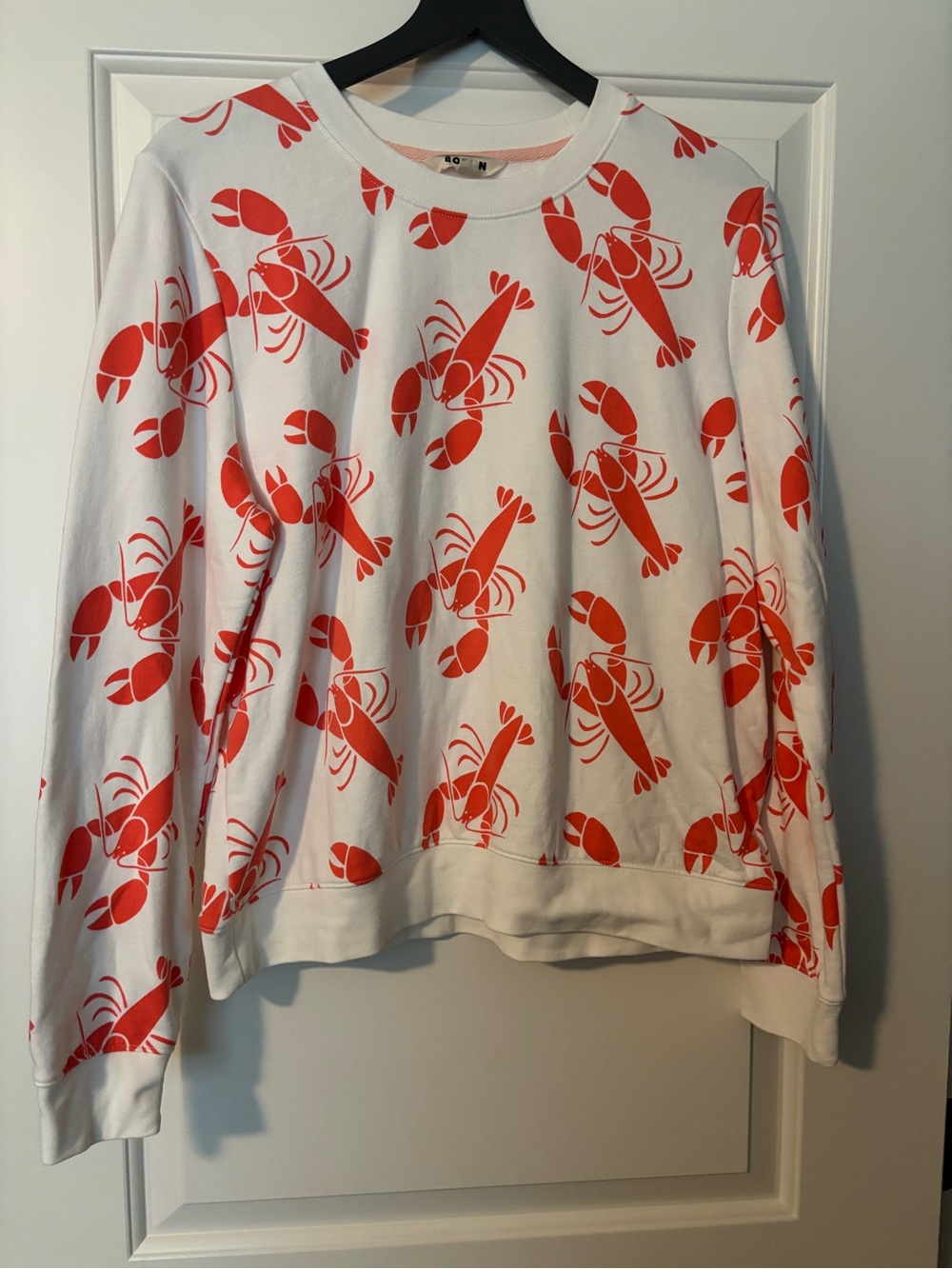 Boden White Crewneck Sweatshirt with Orange Lobster Print